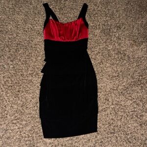 Little black dress red satin breast